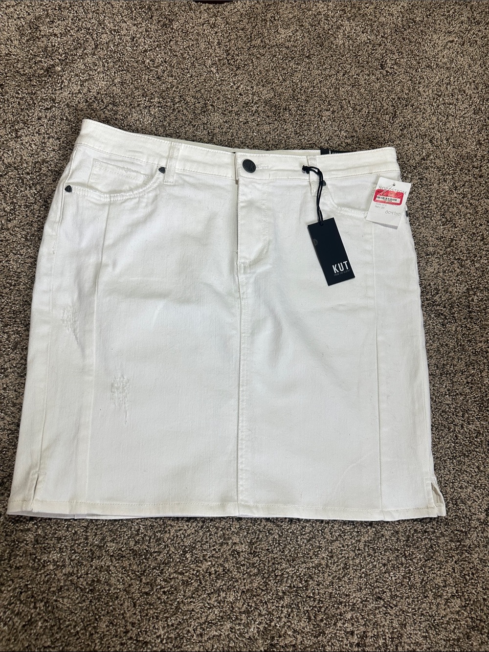 Kut from the Kloth White Denim Mini Skirt with Front Pockets